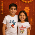 I Lit The Rocket, It Backfired Funny Sibling Diwali T-Shirt Set