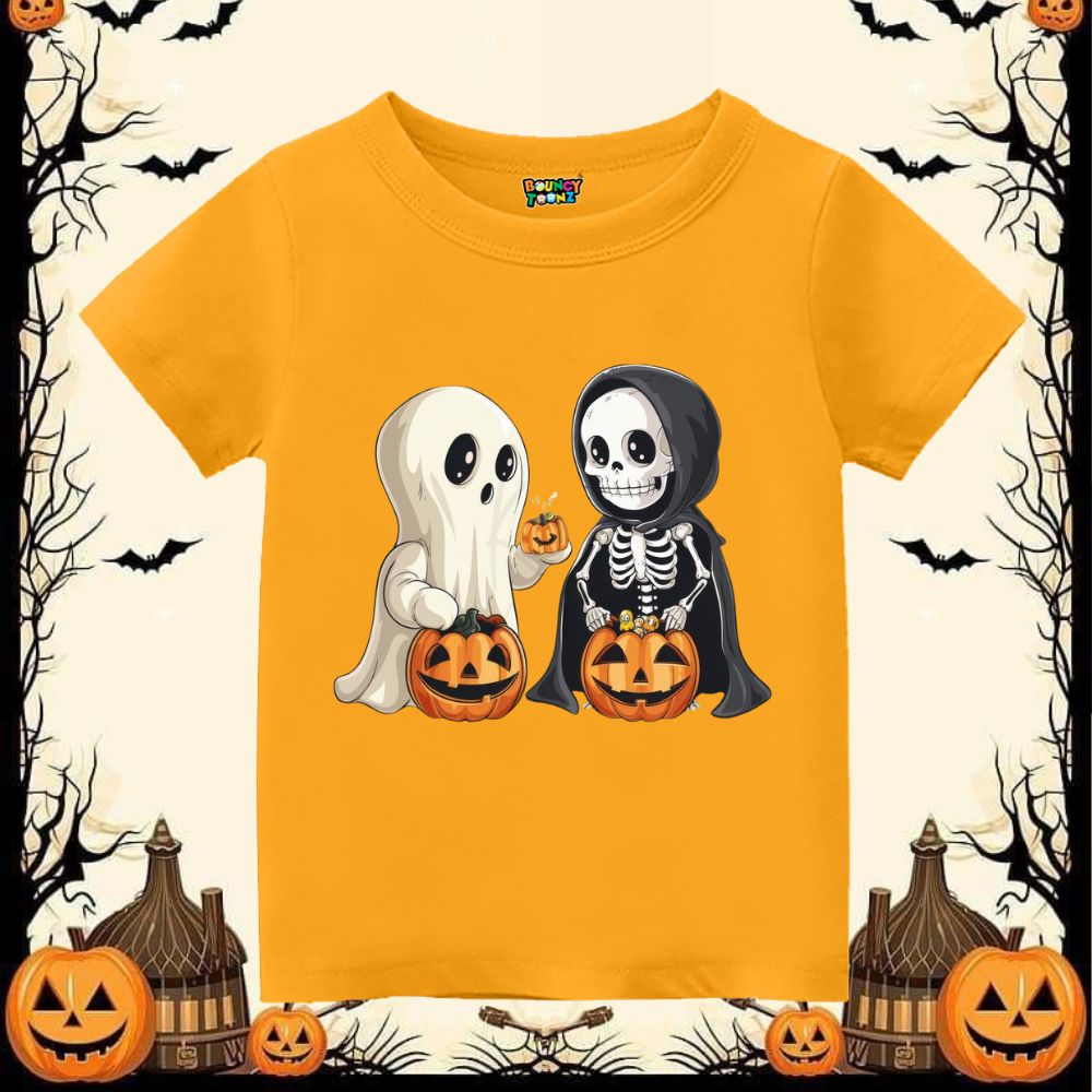 Ghost & Skeleton Kids' Halloween T-shirt - Cute Spooky Friends Tee