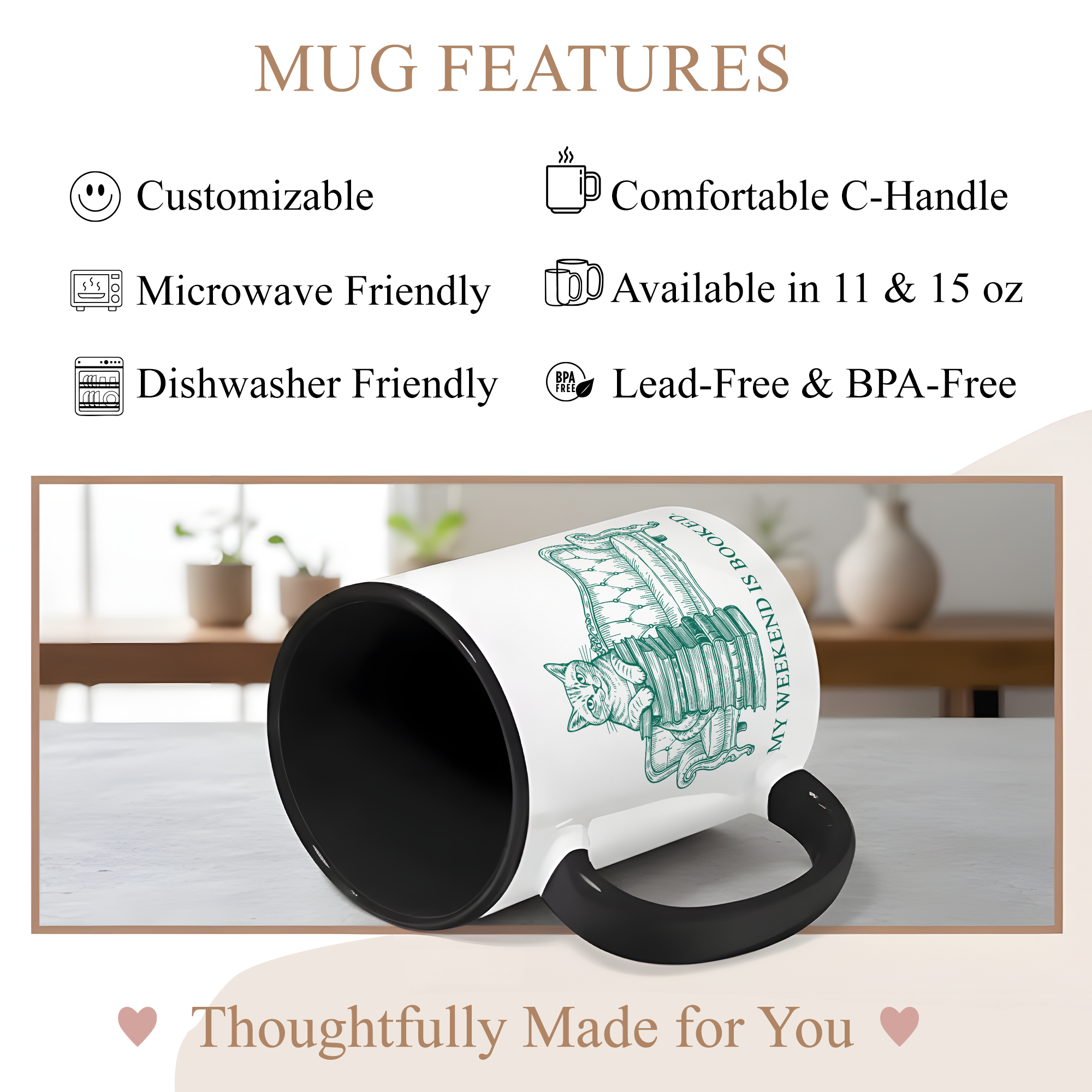 My Weekend Is Booked Mug – Cat Reading Coffee Cup – Book Lover Gift – Funny Introvert Mug – 11oz 15oz Ringer Mug |Mug 134