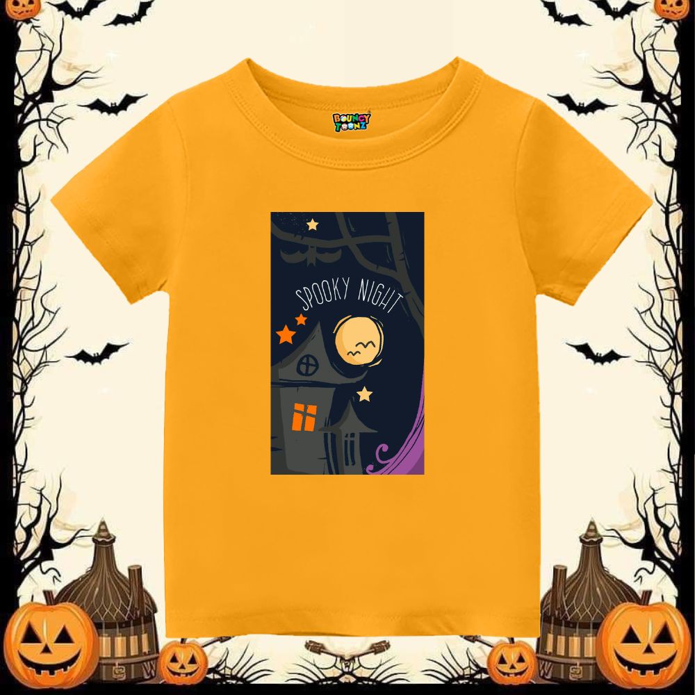 Spooky Night Haunted House T-Shirt | Kids Halloween Graphic Tee with Ghosts & Pumpkins