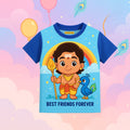"Best Friends Forever" playful cartoon of Lord Murugan and peacock