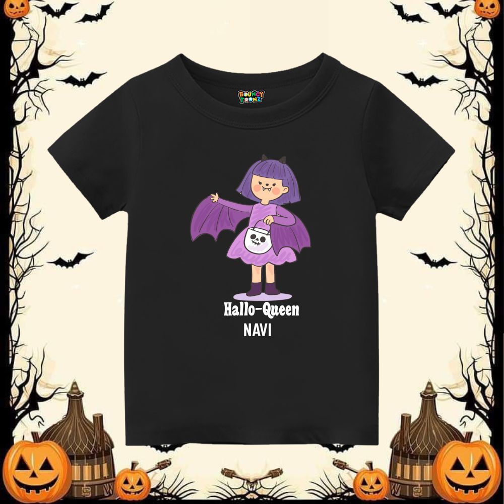 Hallow-Queen Kids' Halloween T-shirt - Cute Bat Girl Design
