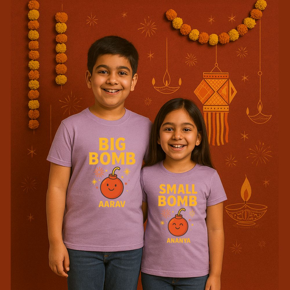 Kids Matching Diwali T-Shirts| Big Bomb & Small Bomb Sibling Tees
