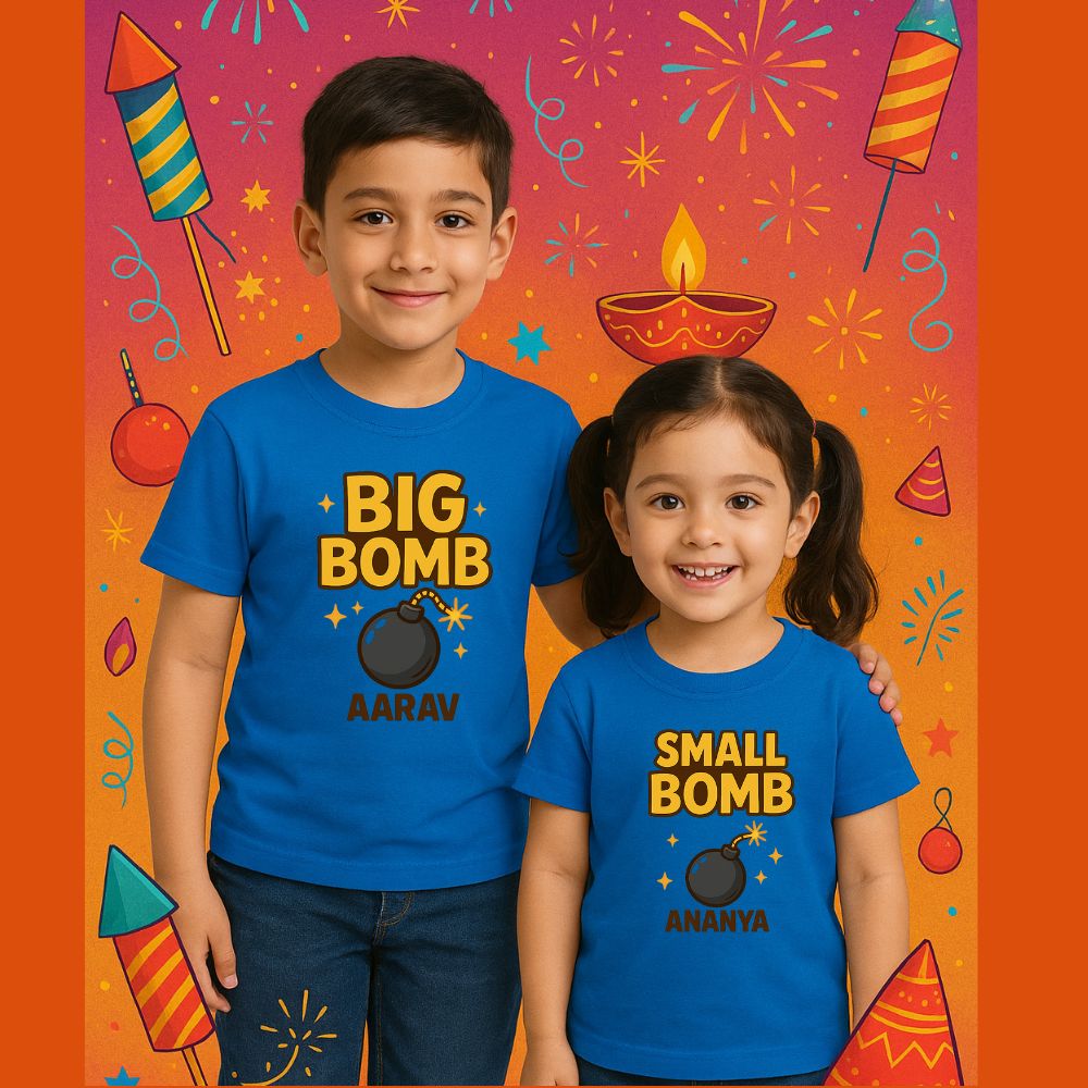 Kids Matching Diwali T-Shirts| Big Bomb & Small Bomb Sibling Tees