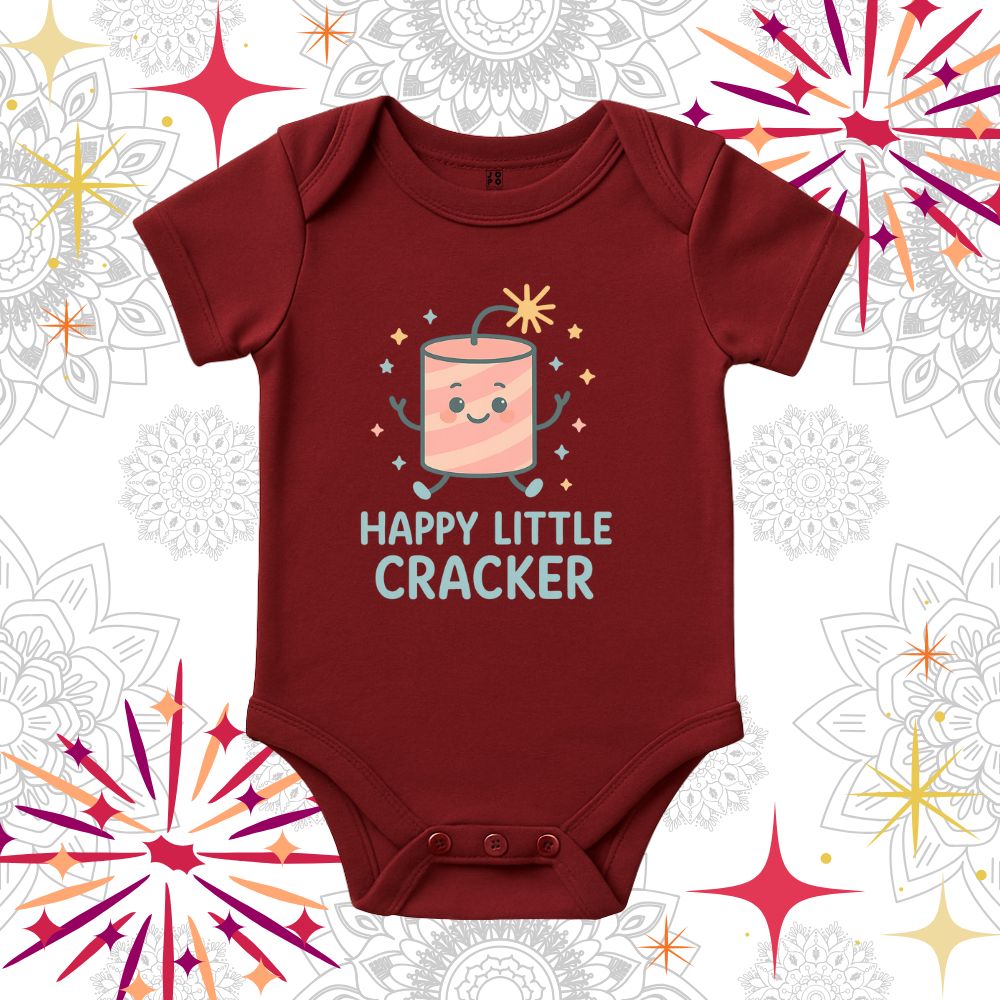Happy Little Cracker Baby Romper | Cute Diwali Baby Onesie for Festive Celebrations
