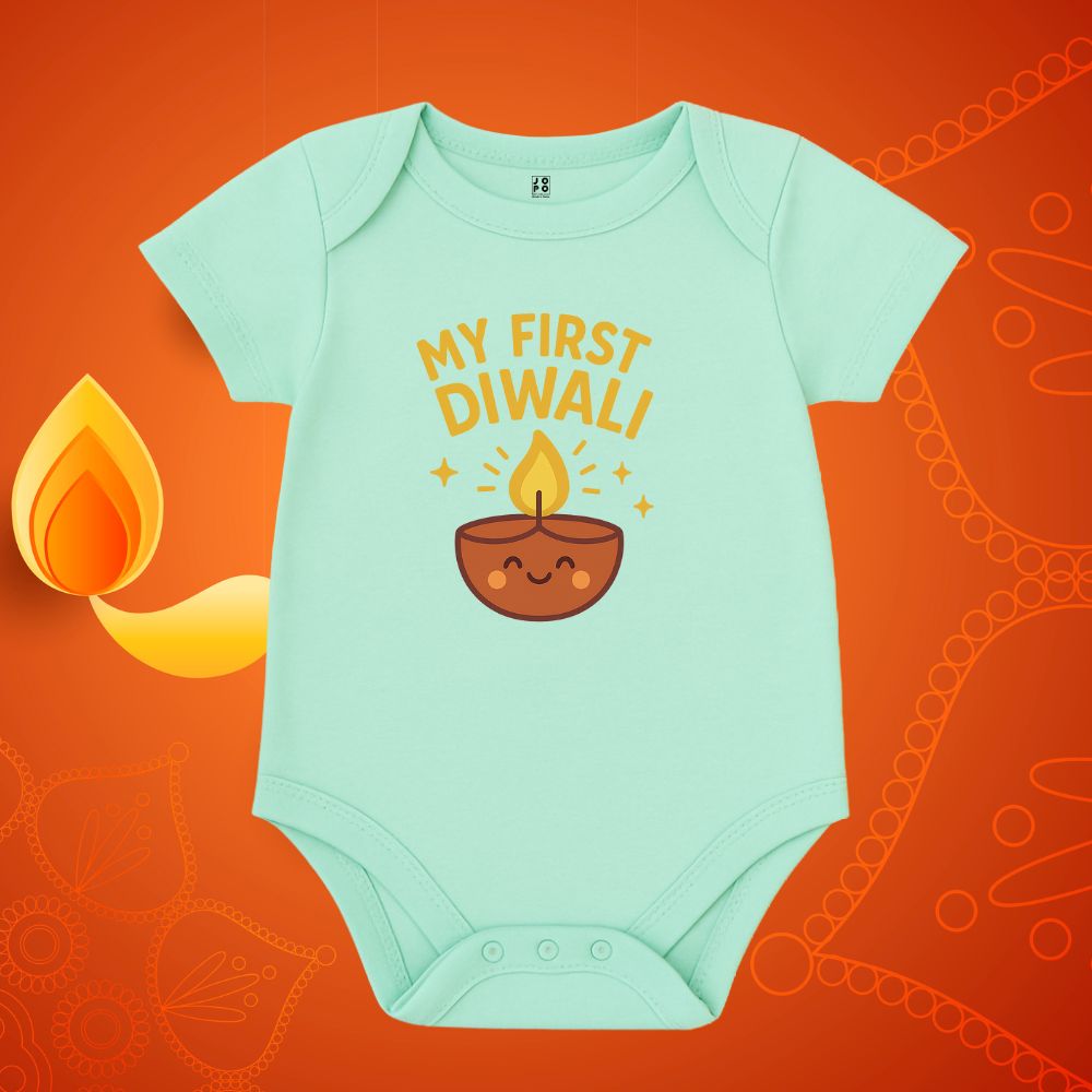 First Diwali Baby Romper | Personalized Infant Onesie with Cute Diya Print