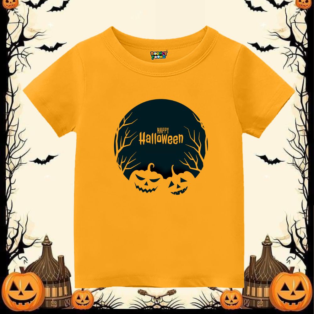 Happy Halloween Night T-Shirt | Kids Spooky Jack-o’-Lantern Moon Graphic Tee