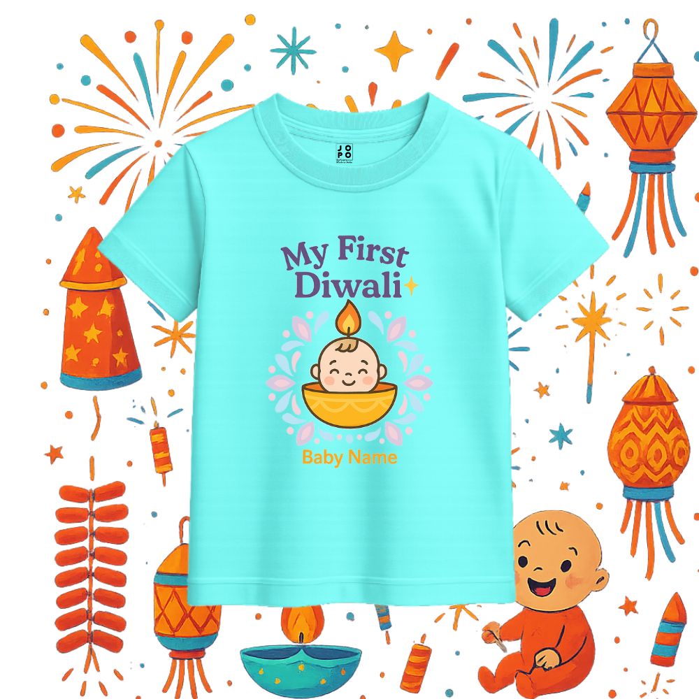 Personalized "My First Diwali" Baby T-Shirt - Custom Name Diya Design