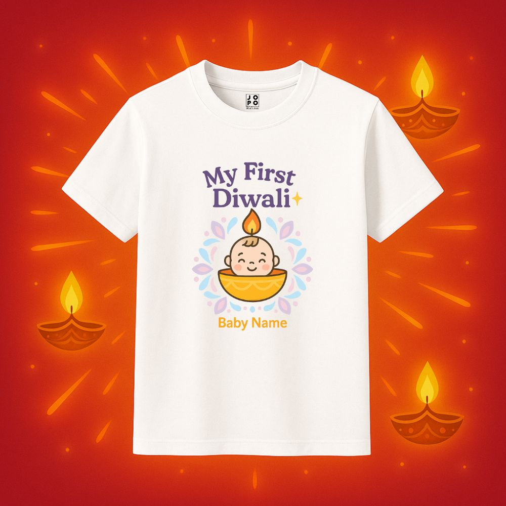 Personalized "My First Diwali" Baby T-Shirt - Custom Name Diya Design