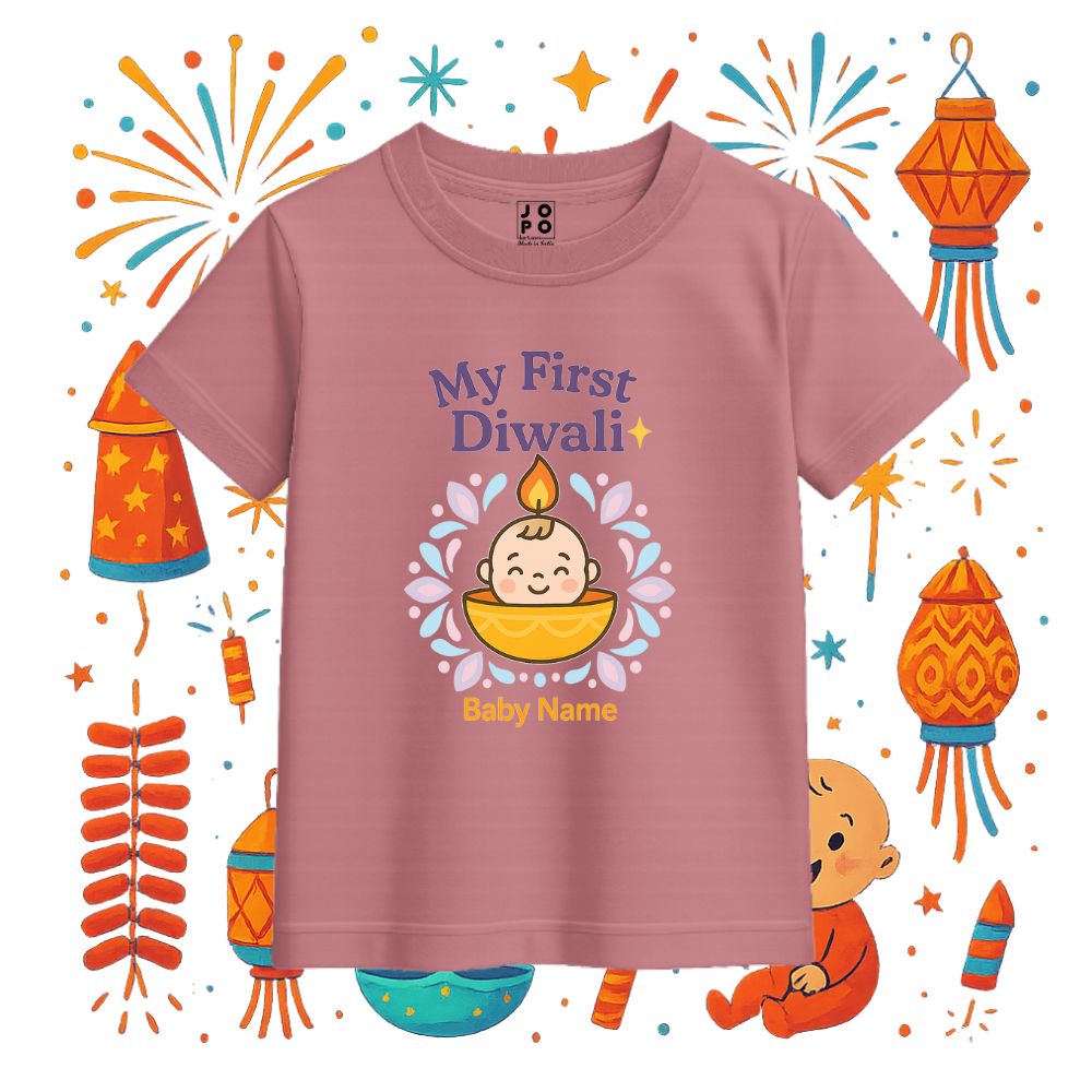 Personalized "My First Diwali" Baby T-Shirt - Custom Name Diya Design