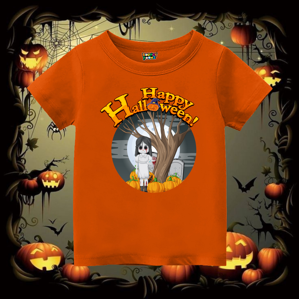 Spooky Ghost Halloween Kids’ T-Shirt | Pumpkin & Graveyard Graphic Tee