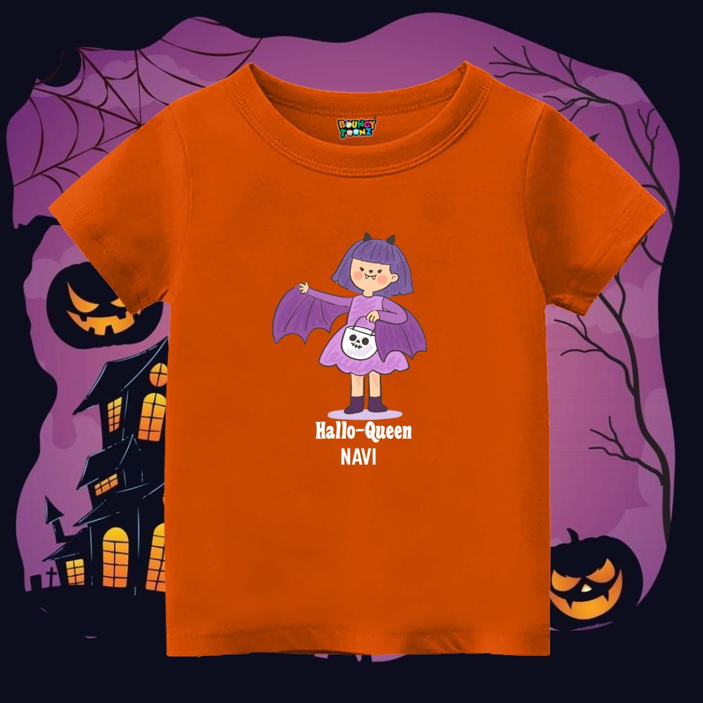 Hallow-Queen Kids' Halloween T-shirt - Cute Bat Girl Design