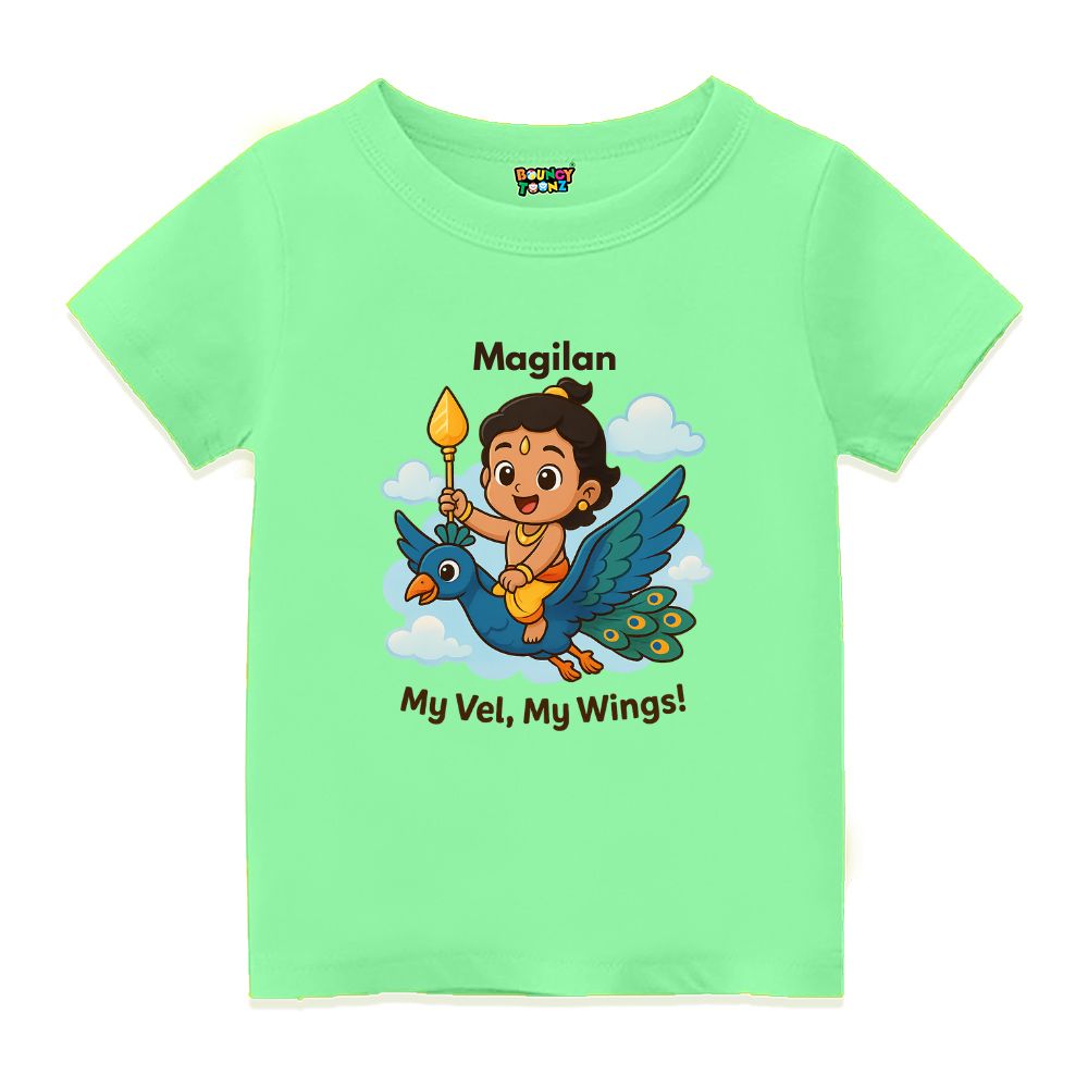 Little Muruga on Peacock Ride Cute Kids Tshirts